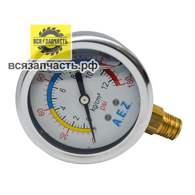 Манометр для воздушного компрессора с глицерином вертикальный, M1/4, до 12 Bar