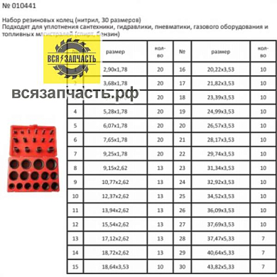 Набор резиновых колец различных размеров 382 шт