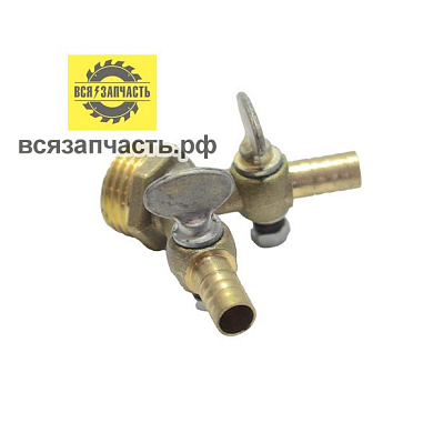 Тройник резьба M1/2 + 2 крана ёлочка Ø 8х8 мм для компрессора