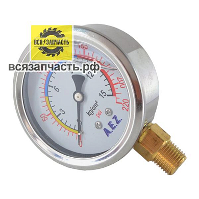 Манометр для воздушного компрессора с глицерином вертикальный, M1/4, до 15 Bar