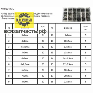Набор резиновых колец различных размеров 225 шт. для сантехники, пневматики, гидравлики